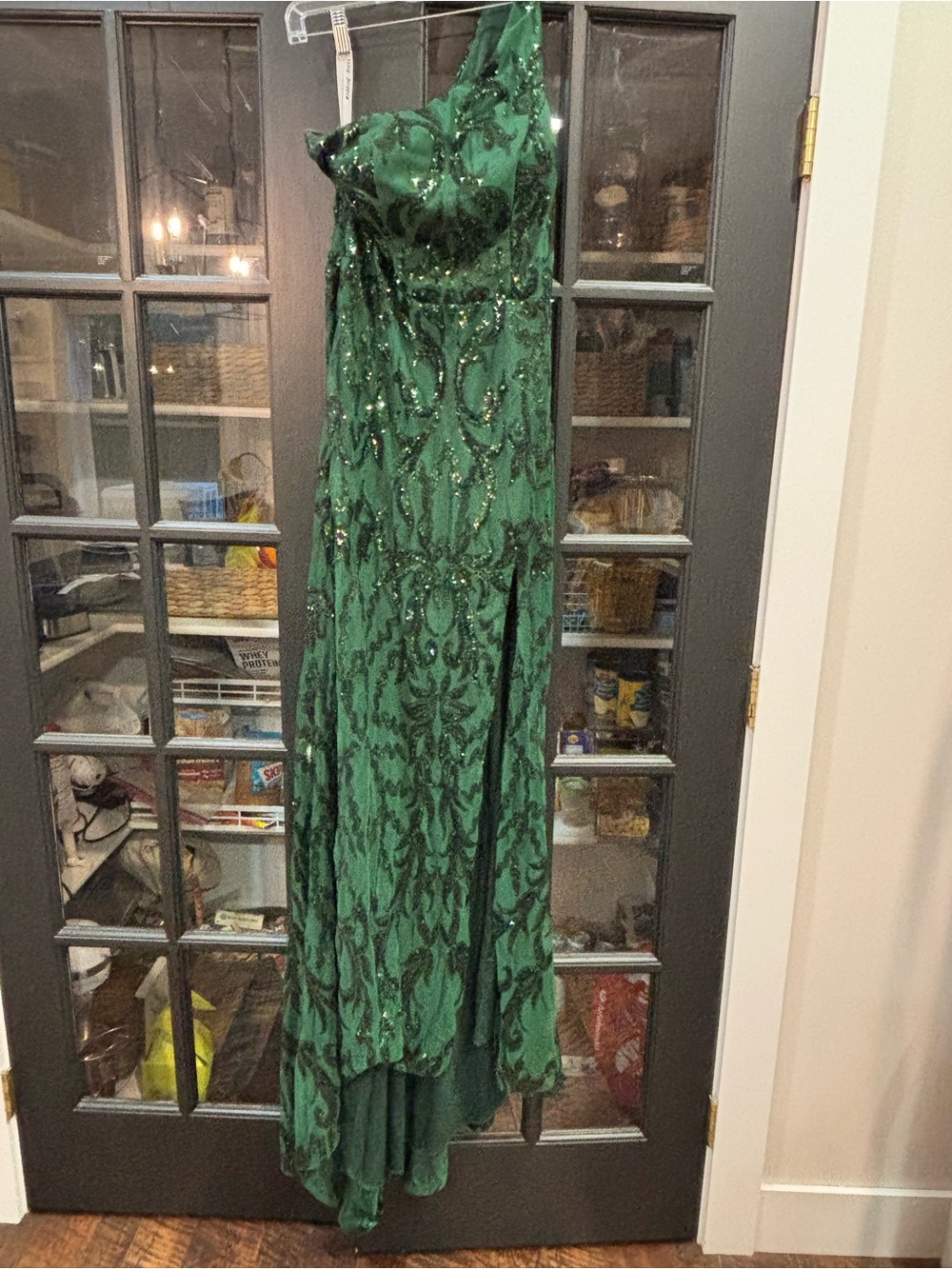 Green One-Shoulder Sequin Evening or Prom Gown